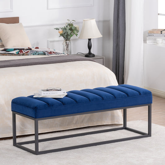 Metal Base Upholstered Bench - Navy Blue