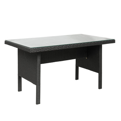 Elegant Oasis 6-Piece Outdoor Patio Furniture Set with Glass Table and Ottomans (Black)