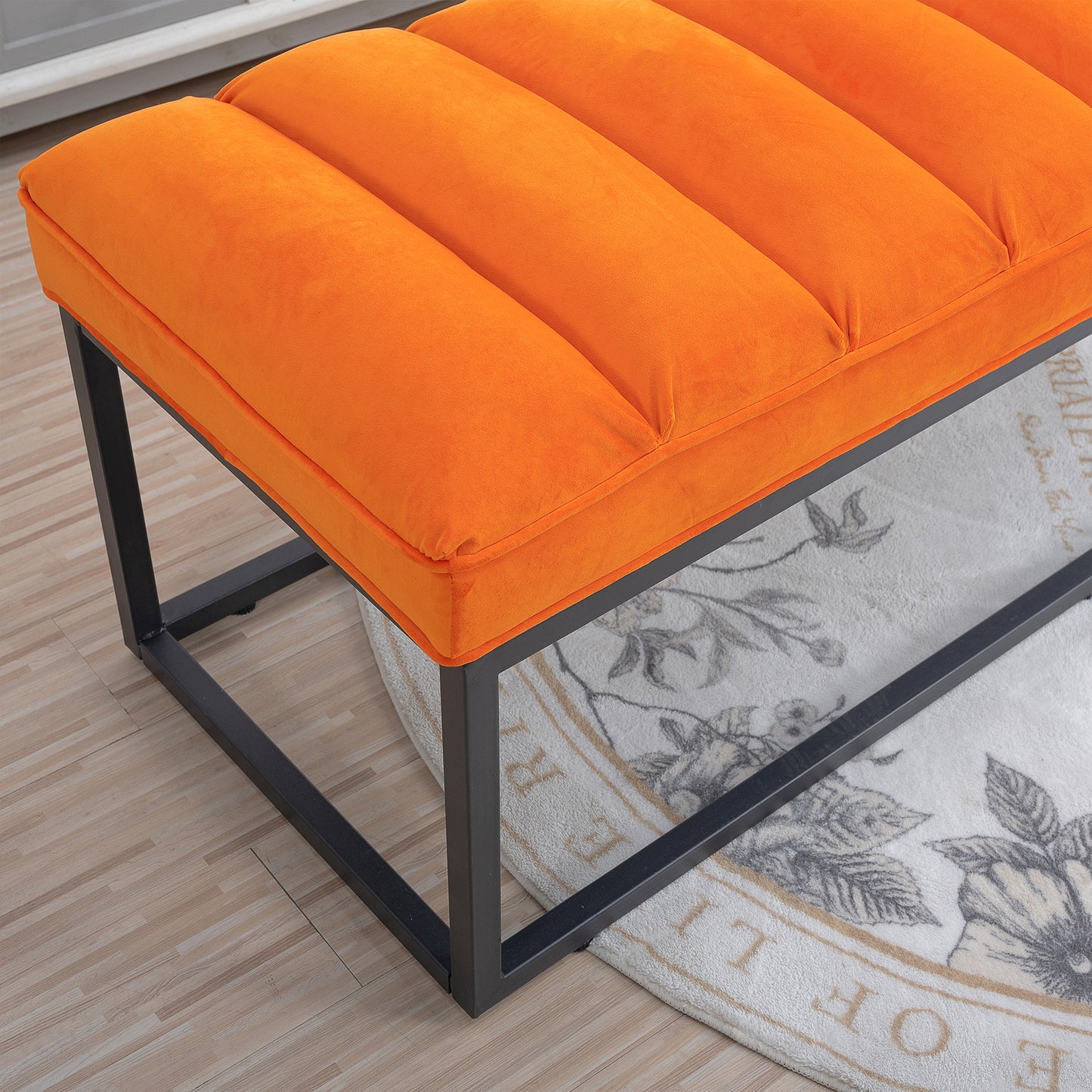 Metal Base Upholstered Bench - Orange
