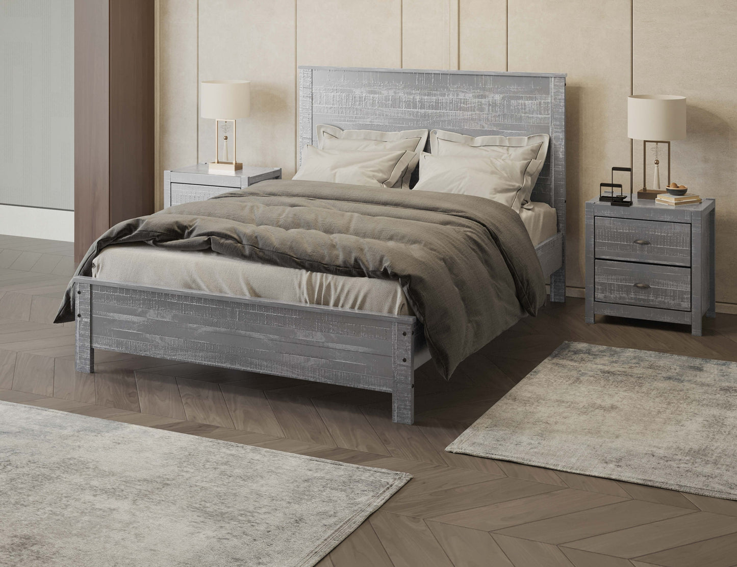 Eco Rustic Grey Wood Bed