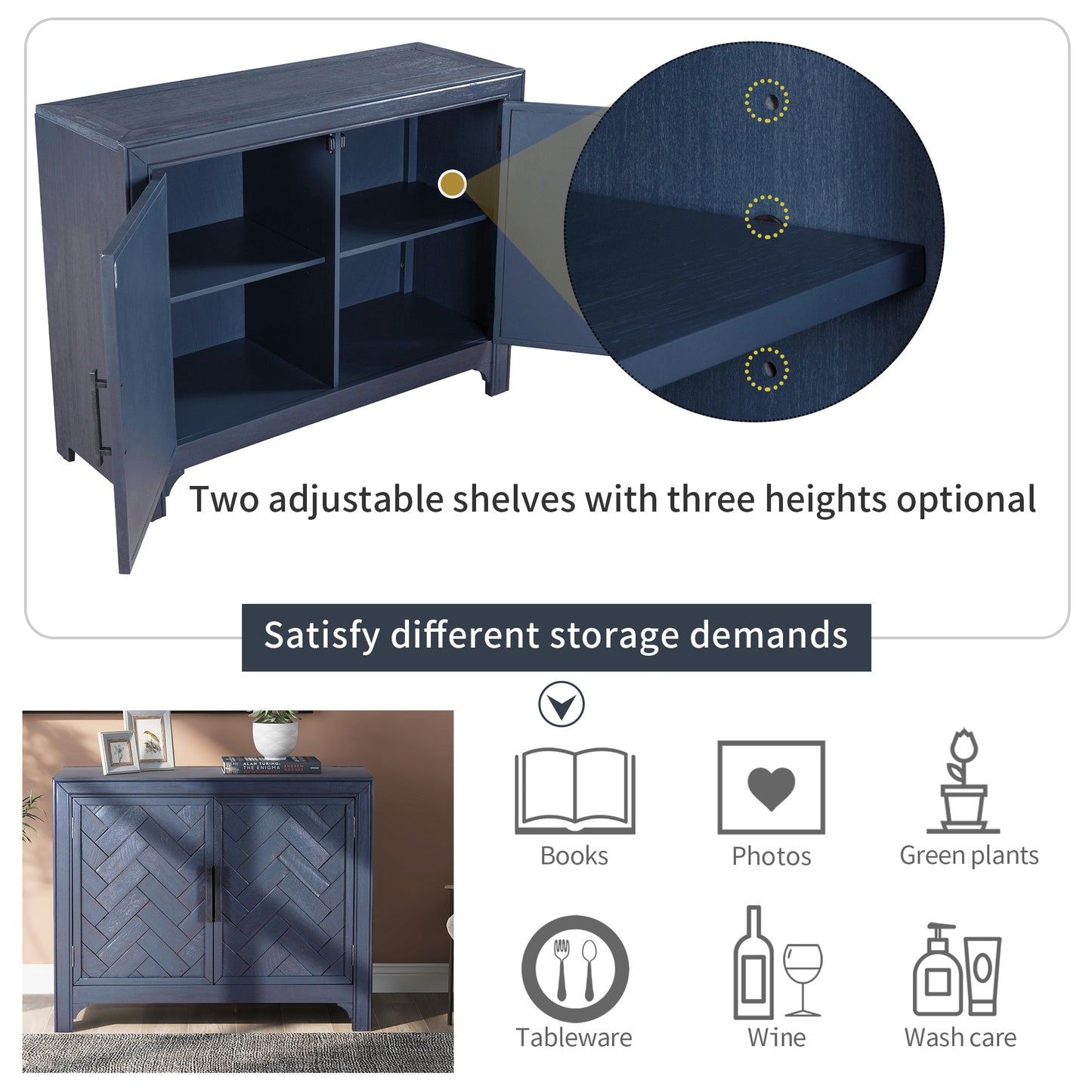 Living Console 40'' Modern Sofa Table with 2 Shelves