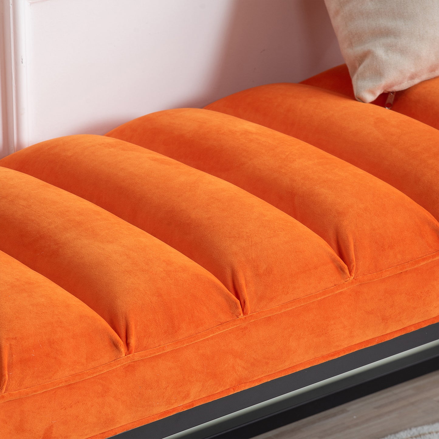 Metal Base Upholstered Bench - Orange