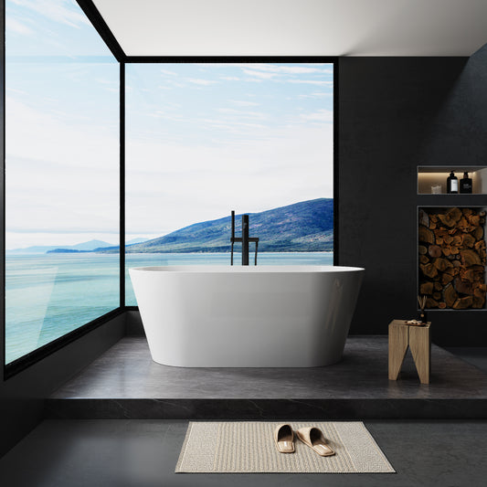 Milian 63" High-Gloss Acrylic Freestanding Soaking Bathtub - White