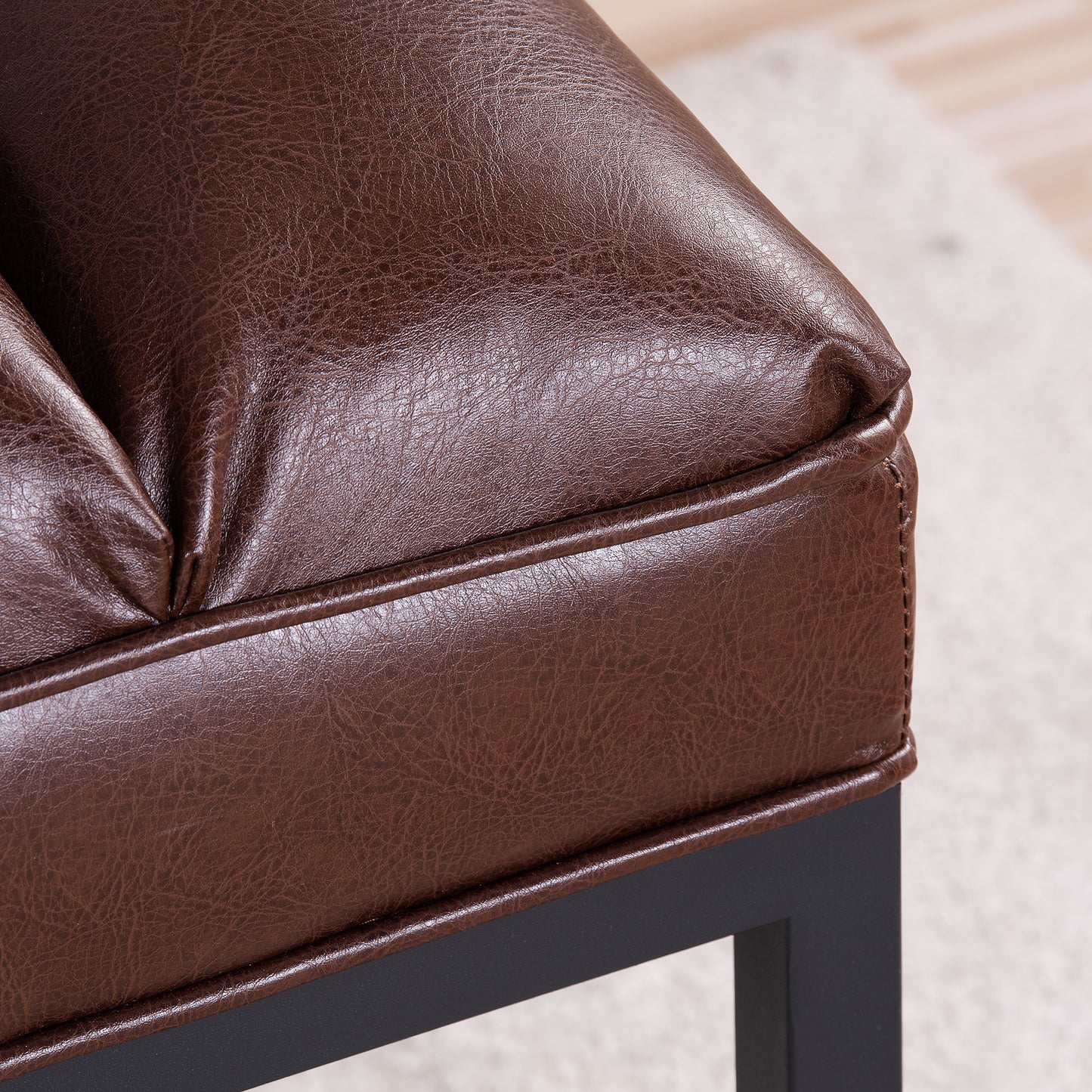 Metal Base Upholstered Bench - Dark Brown