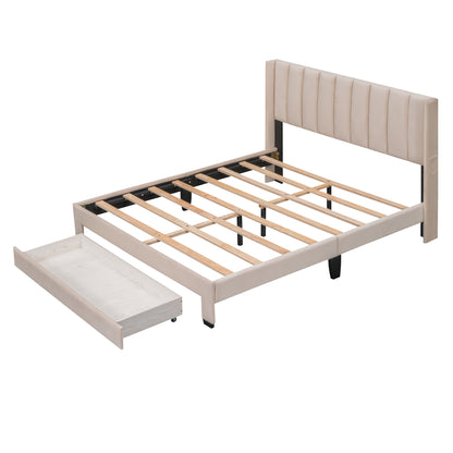 Shona Queen Size Velvet Platform Bed Frame - Beige