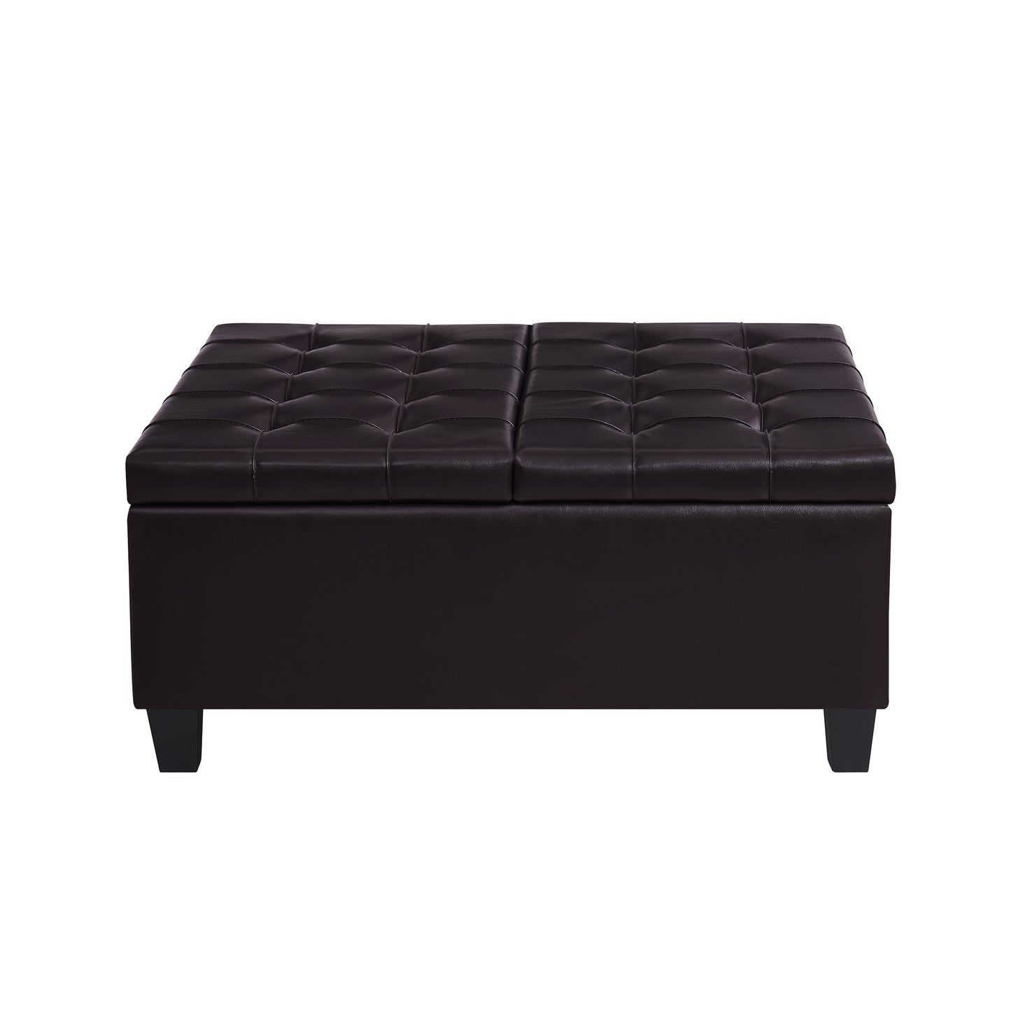 Square Faux Leather Storage Ottoman - Dark Brown
