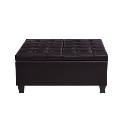 Square Faux Leather Storage Ottoman - Dark Brown