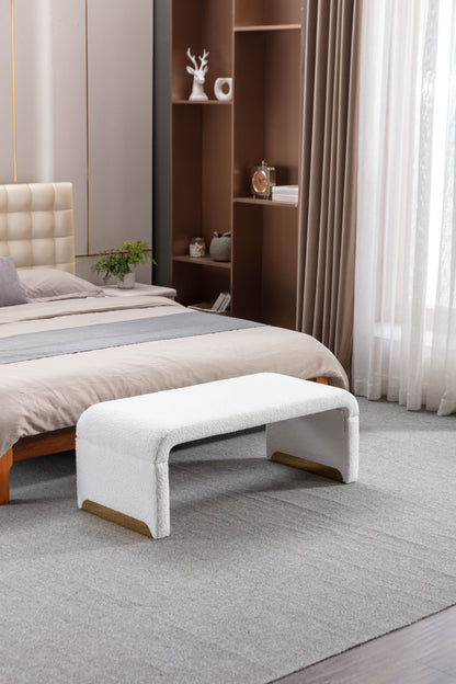 Boucle Fabric Ottoman - White