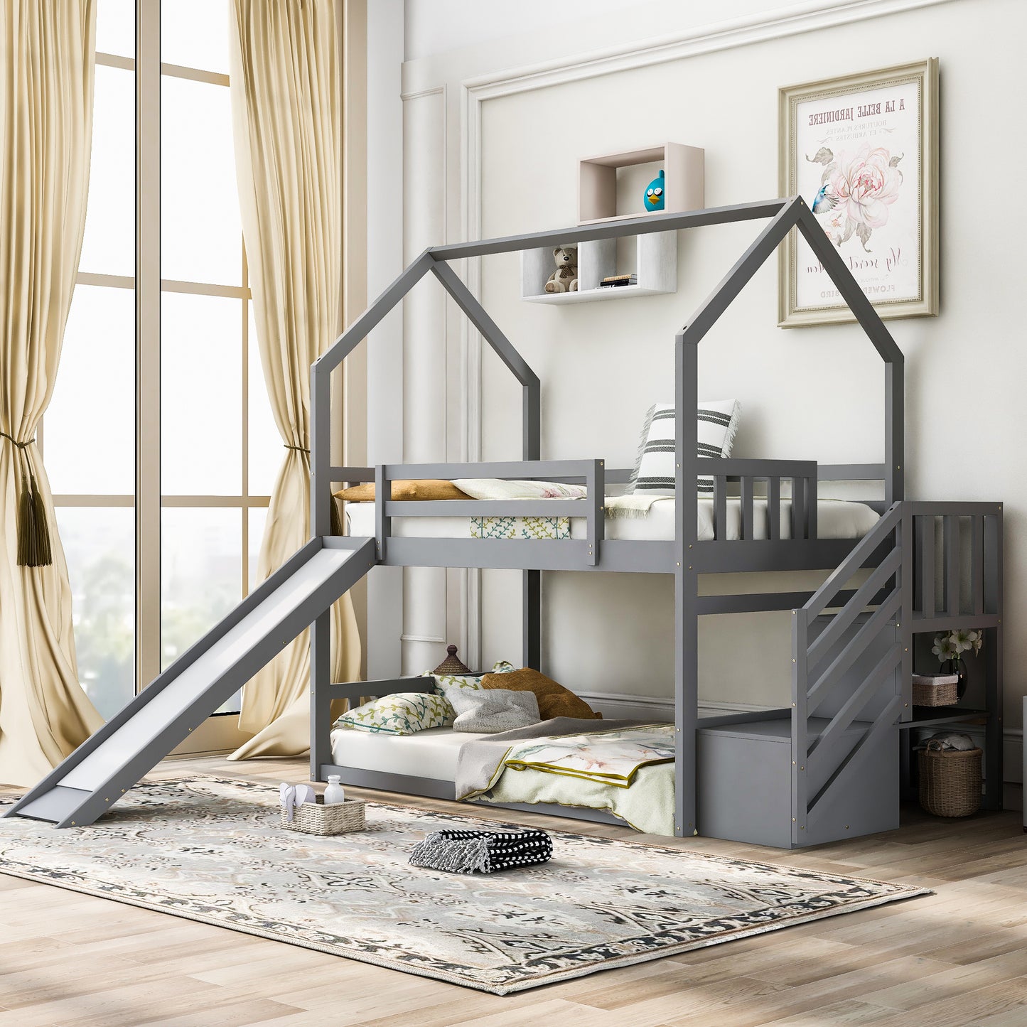 Slide and Store Twin House Bunk Bed
