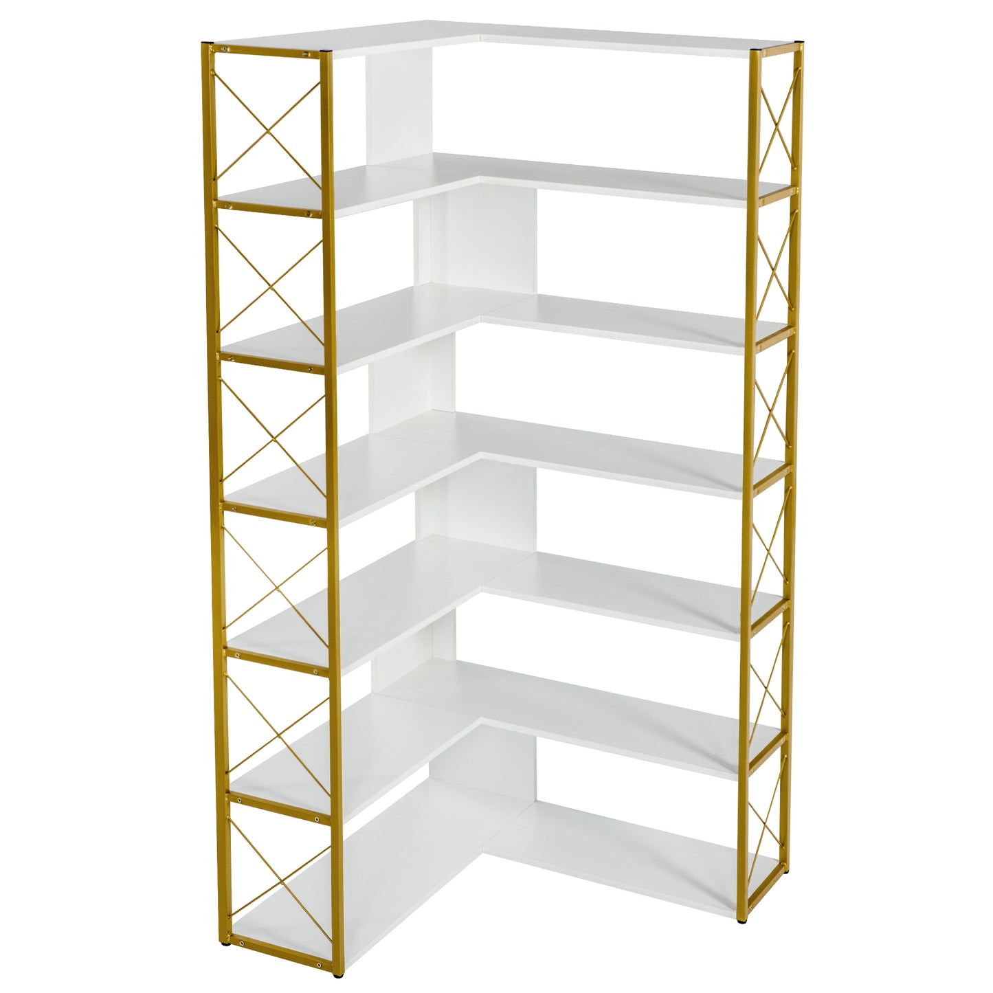 L-Shaped Corner Bookcase - Golden+White