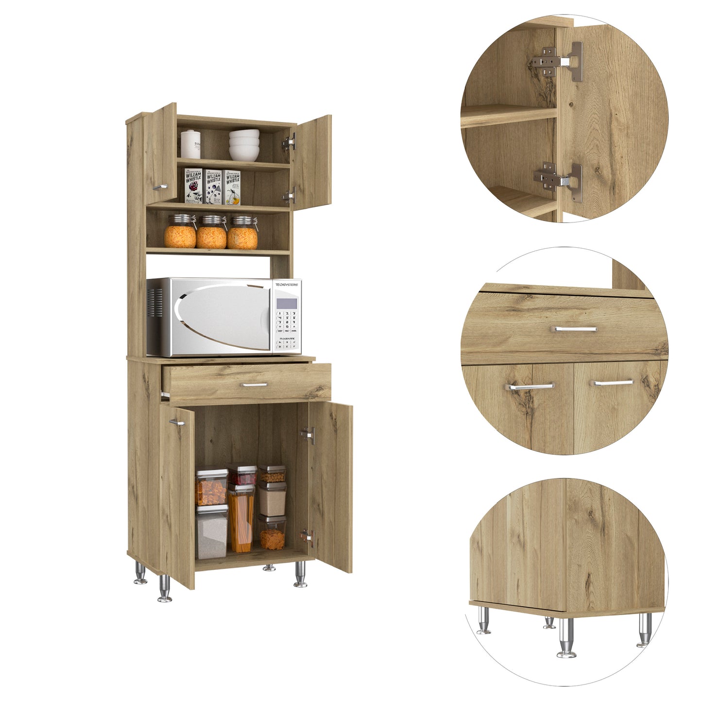 Santa 1-Drawer 1-Shelf Area Pantry with Adjustable Metal Legs - Light Oak