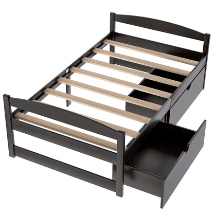 Espresso Dream Twin Platform Bed with Dual Drawers