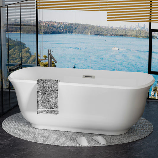 Hydra Acrylic Alcove Freestanding Soaking Bathtub - White