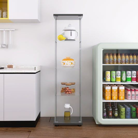 Glass Display Cabinet 4 Shelves with Door - Black