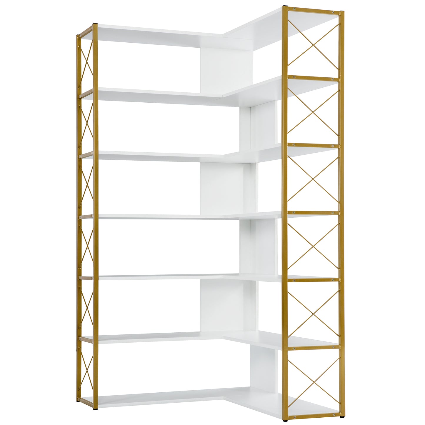 L-Shaped Corner Bookcase - Golden+White