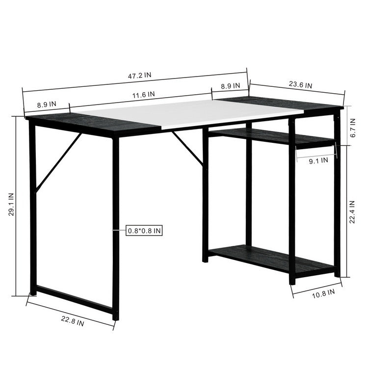 Computer Desk Wood Table Metal Frame - White & Black