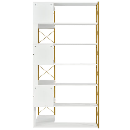 L-Shaped Corner Bookcase - Golden+White