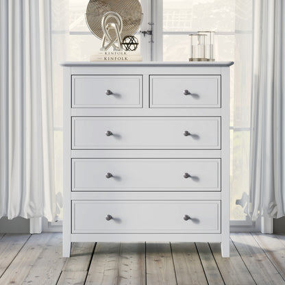 Elegant White Wood Chest with 5 Drawers