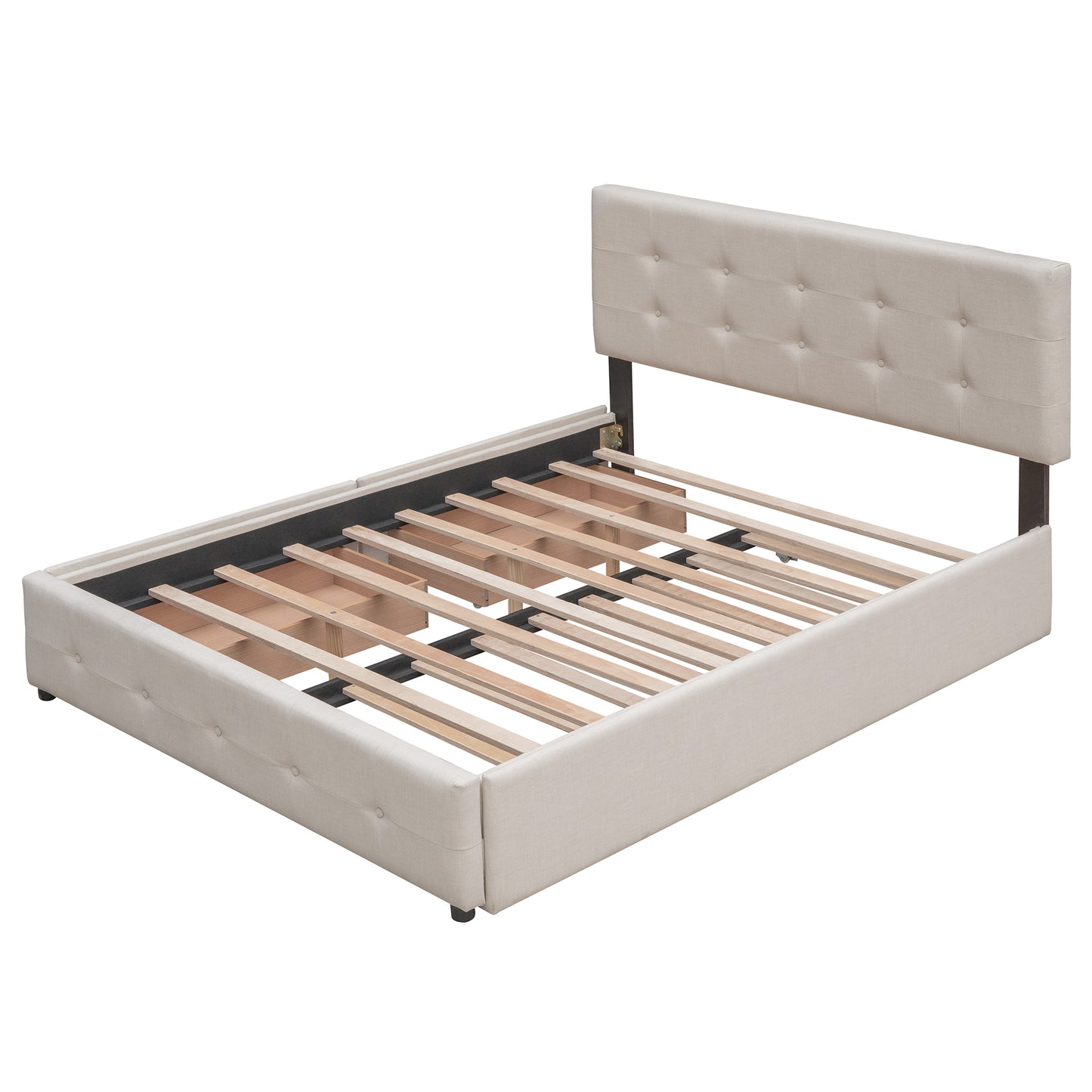 Draco Queen Size Platform Bed with 2 Drawers - Beige