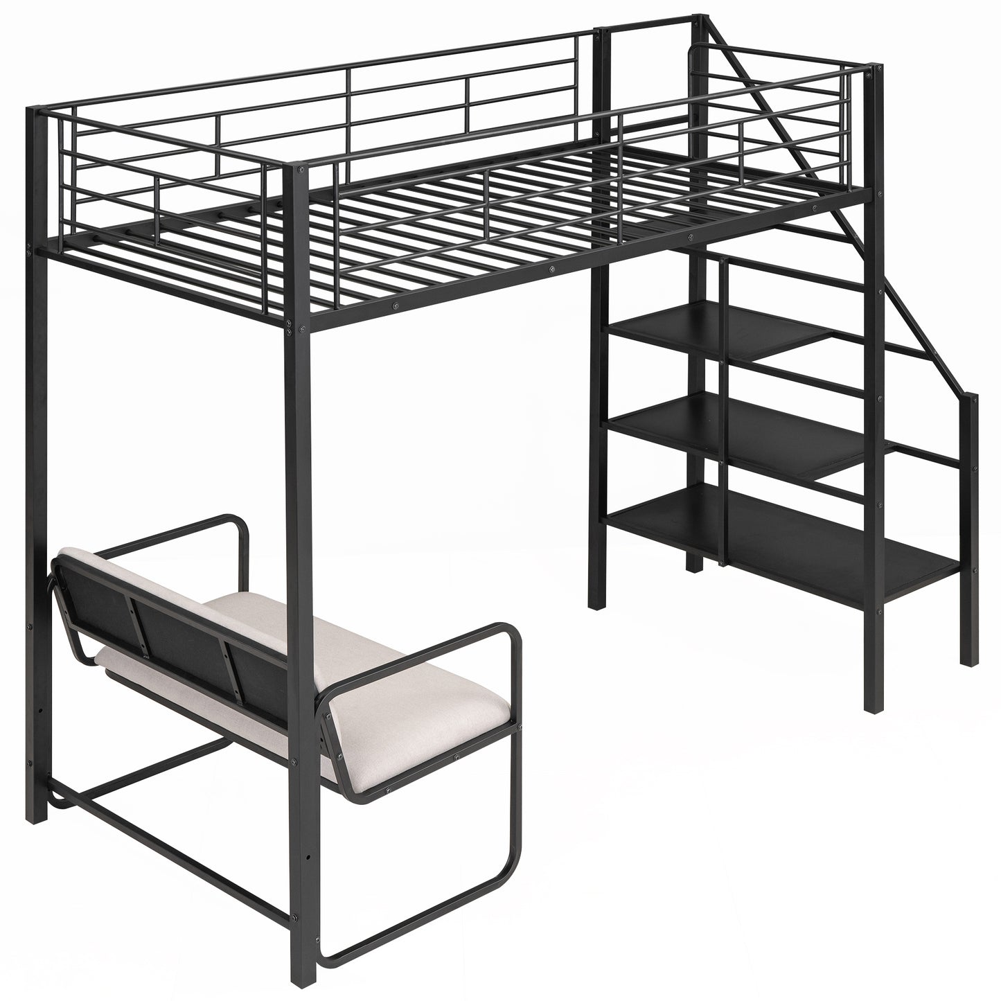 Black Beauty Loft Bed With Bench