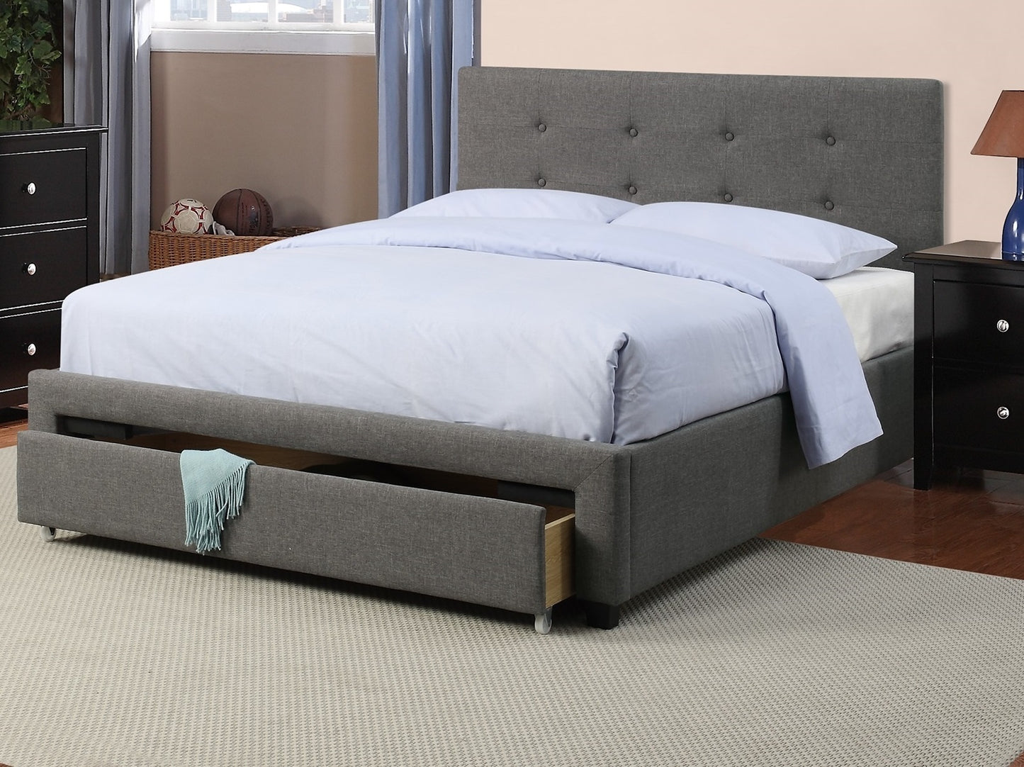 Elegant Dreams Queen Bed with Tufted Headboard and Storage