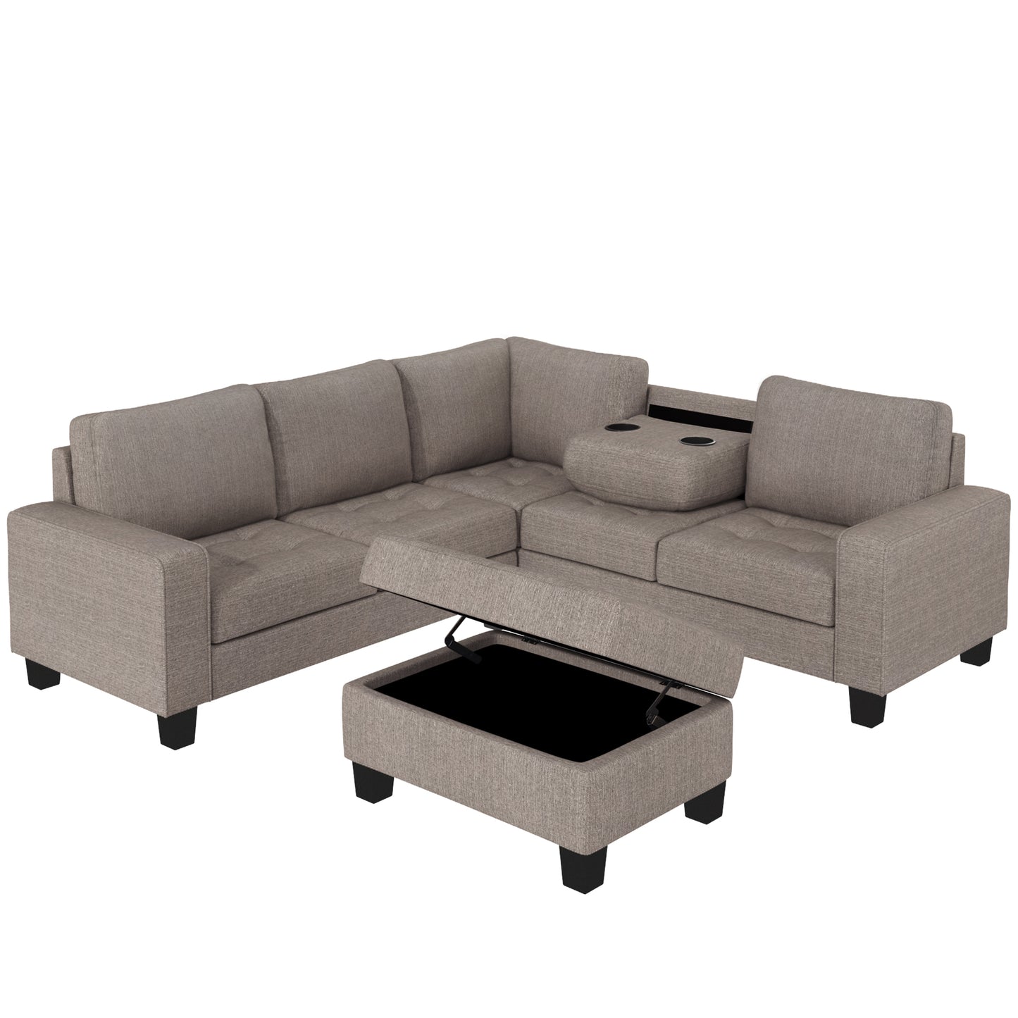 OrisLux Sectional Lounge: Ultimate Space-Saving Sofa with Ottoman & Cup Holders