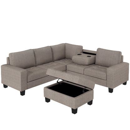 OrisLux Sectional Lounge: Ultimate Space-Saving Sofa with Ottoman & Cup Holders