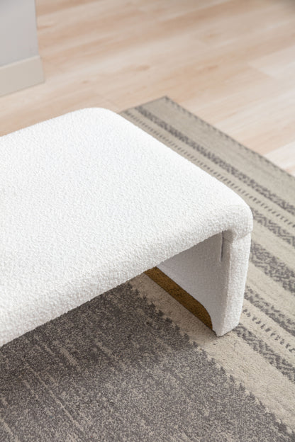 Boucle Fabric Ottoman - White