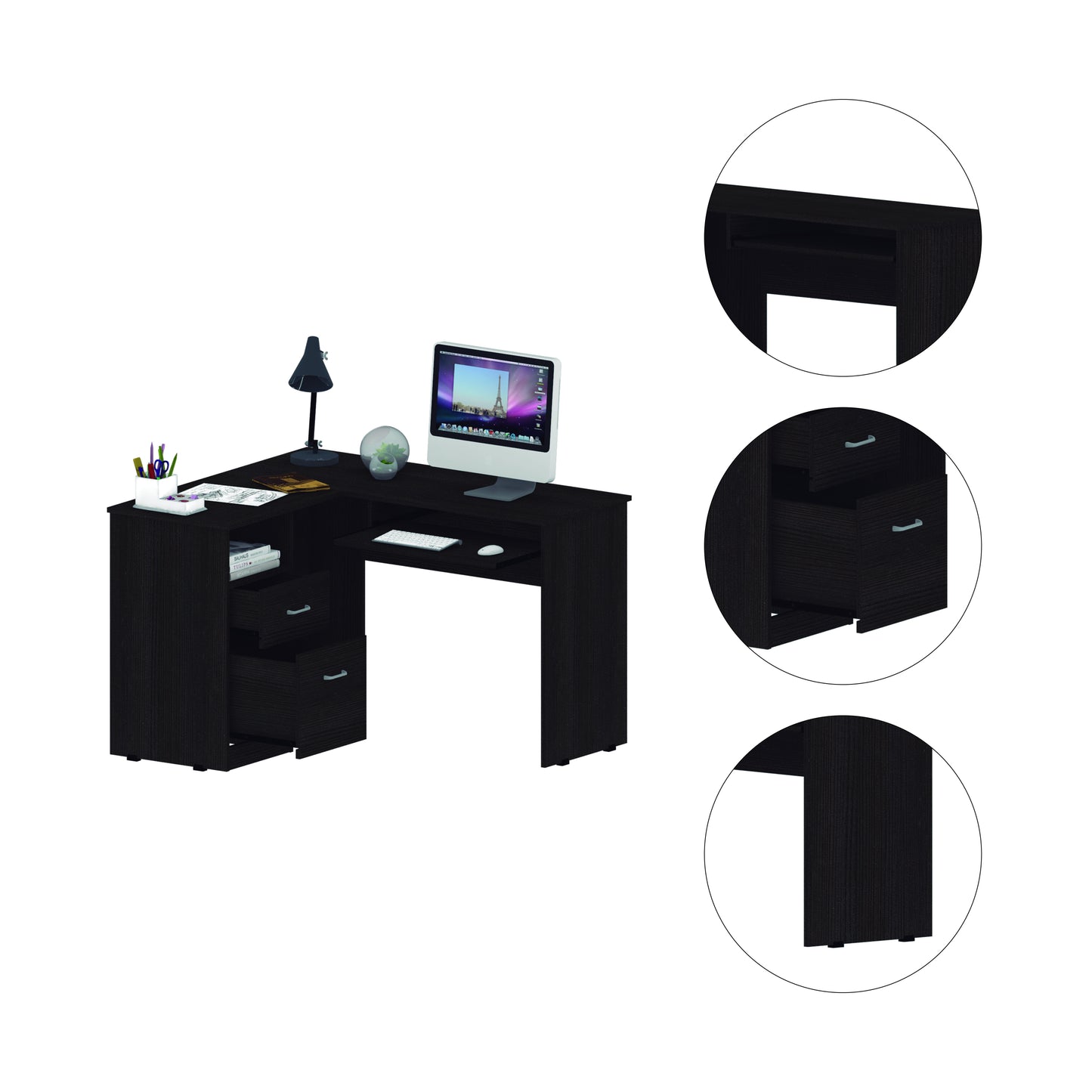 Glide Tech L-Shaped Computer Desk - Black