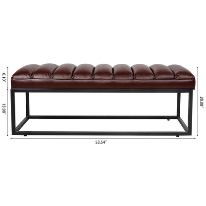 Metal Base Upholstered Bench - Dark Brown