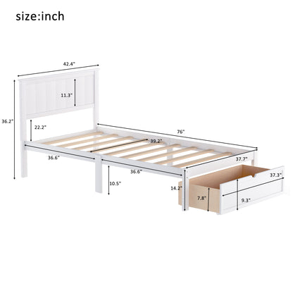 White Haven Twin Platform Bed with Storage Drawer