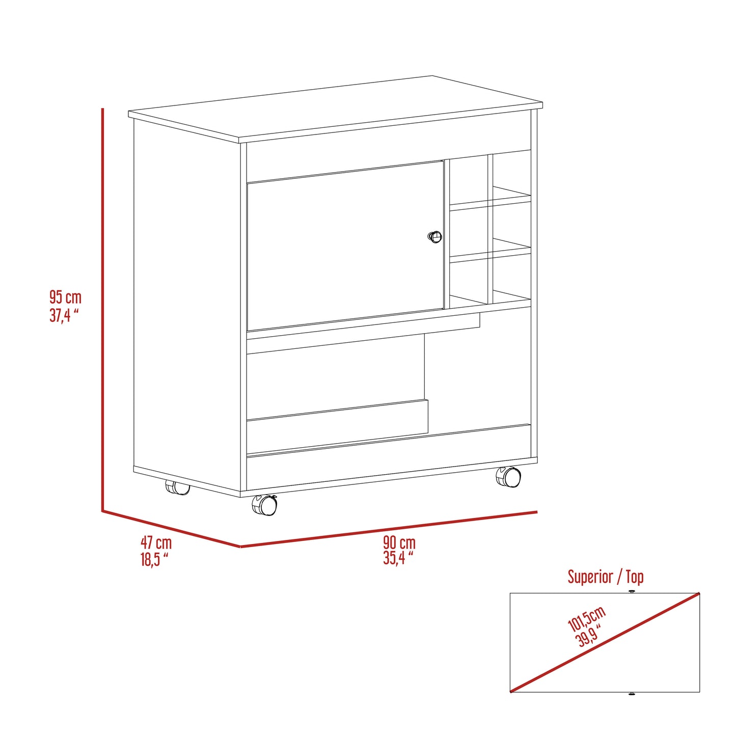 Lux 1-Shelf 6-Bottle Bar Cart - Black