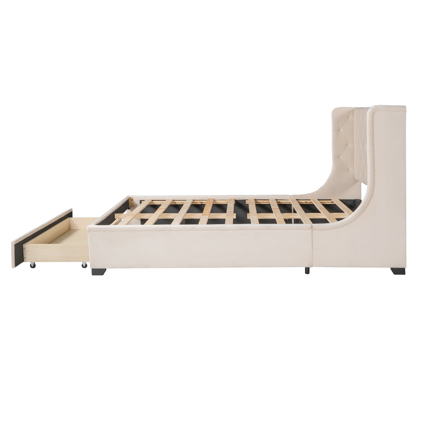Regal Queen Size Velvet Storage Bed - Beige
