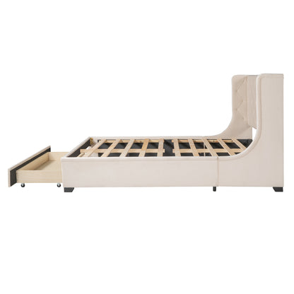 Regal Queen Size Velvet Storage Bed - Beige