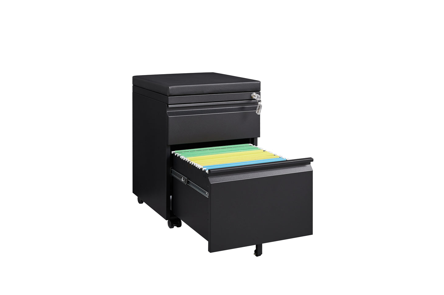 Swift Lock Mobile Storage Cabinet With Leather Cushion - Black