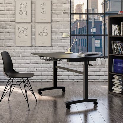Atlantic Sit Stand Desk with Casters (Height Adjustable) with side crank   -  Black