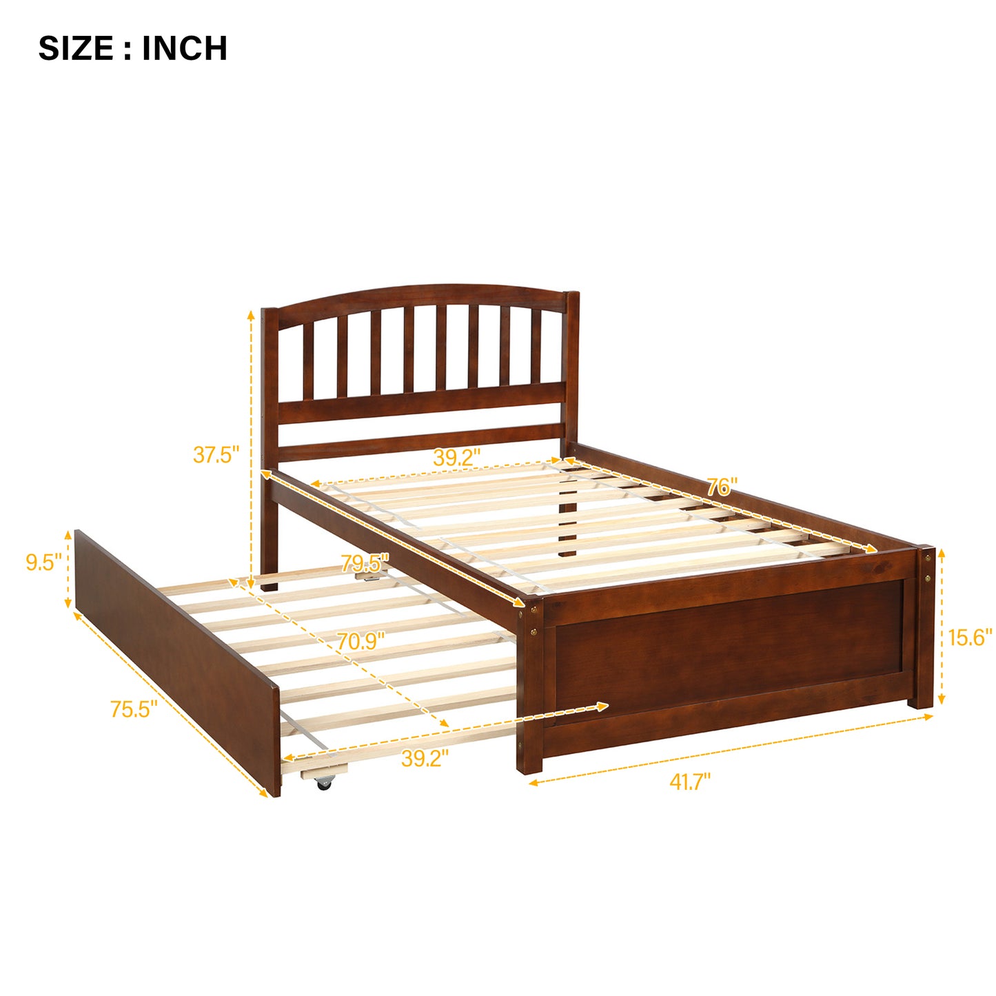 Walnut Dream Twin Platform Bed with Trundle
