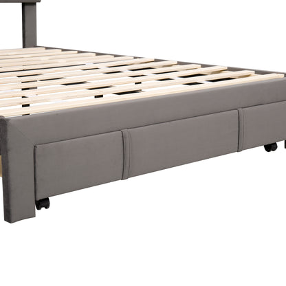 Helena Full Size Velvet Platform Bed Frame - Gray