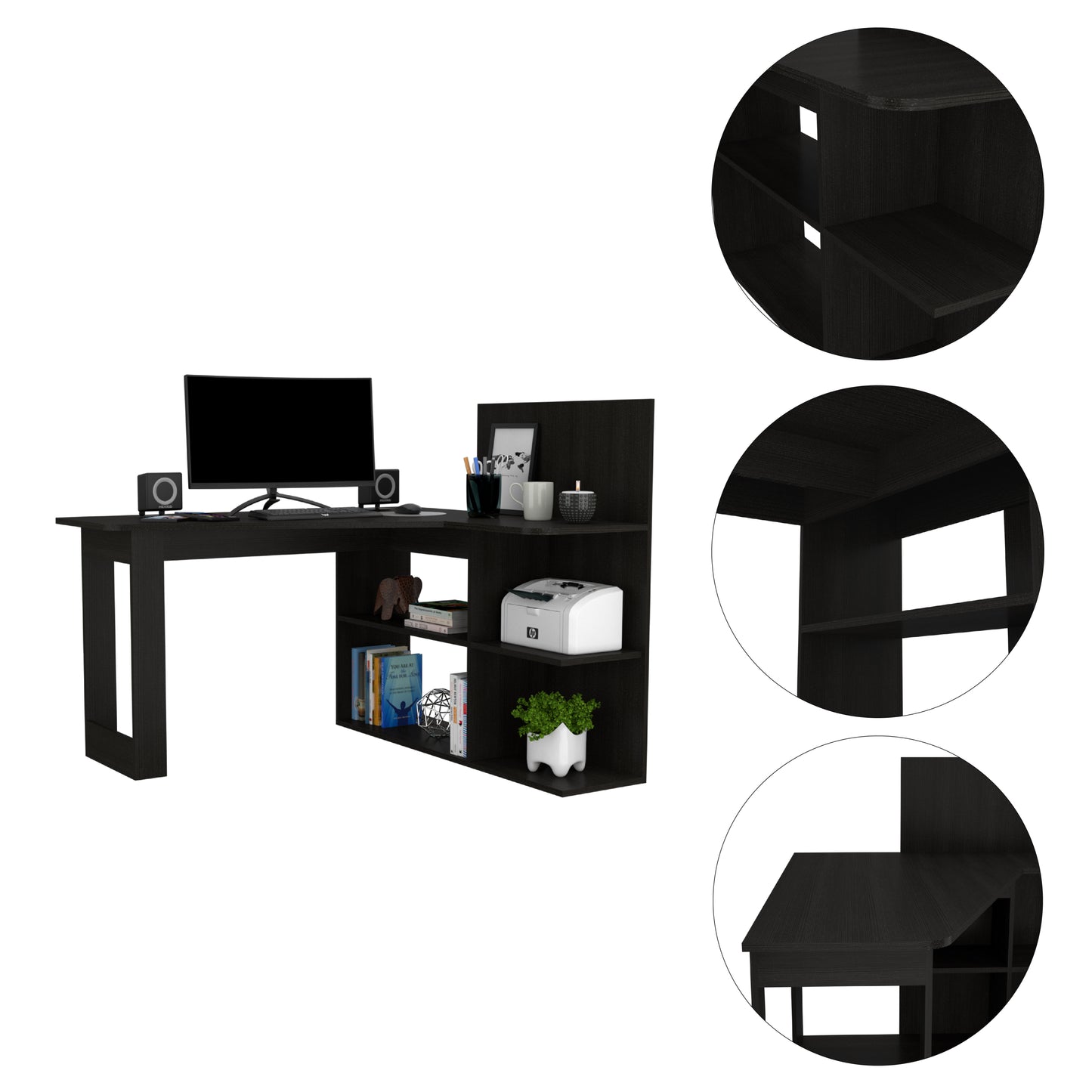Tech Pro 4-Shelf L-Shaped Computer Desk - Black
