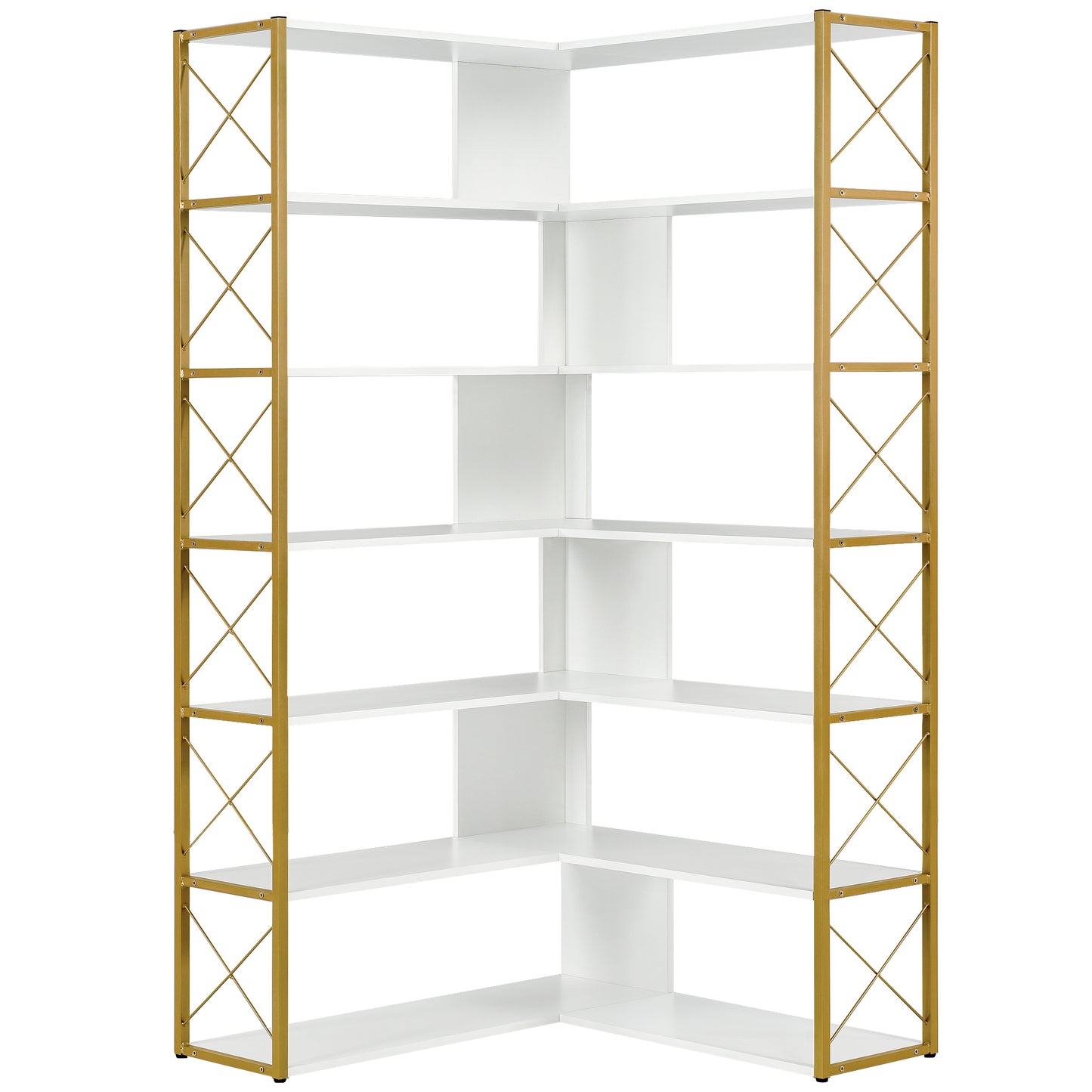 L-Shaped Corner Bookcase - Golden+White