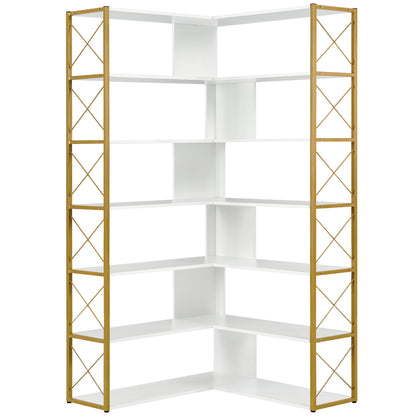 L-Shaped Corner Bookcase - Golden+White