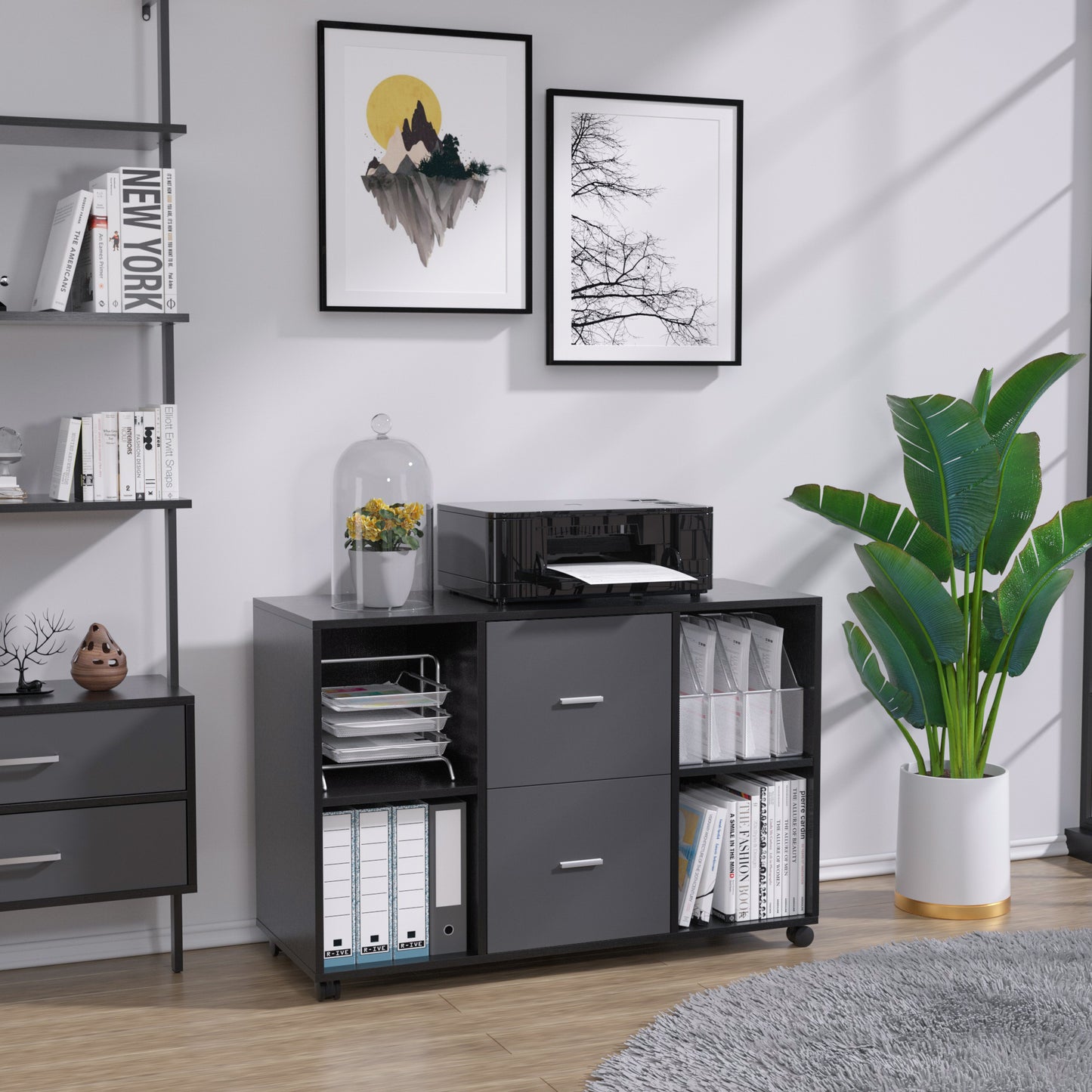 Wooden Horizontal File Cabinet  - Dark Grey