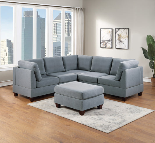 Ama Modular Sectional 6pc Set 3x Corner Wedge 2x Armless Chairs and 1x Ottoman - Gray