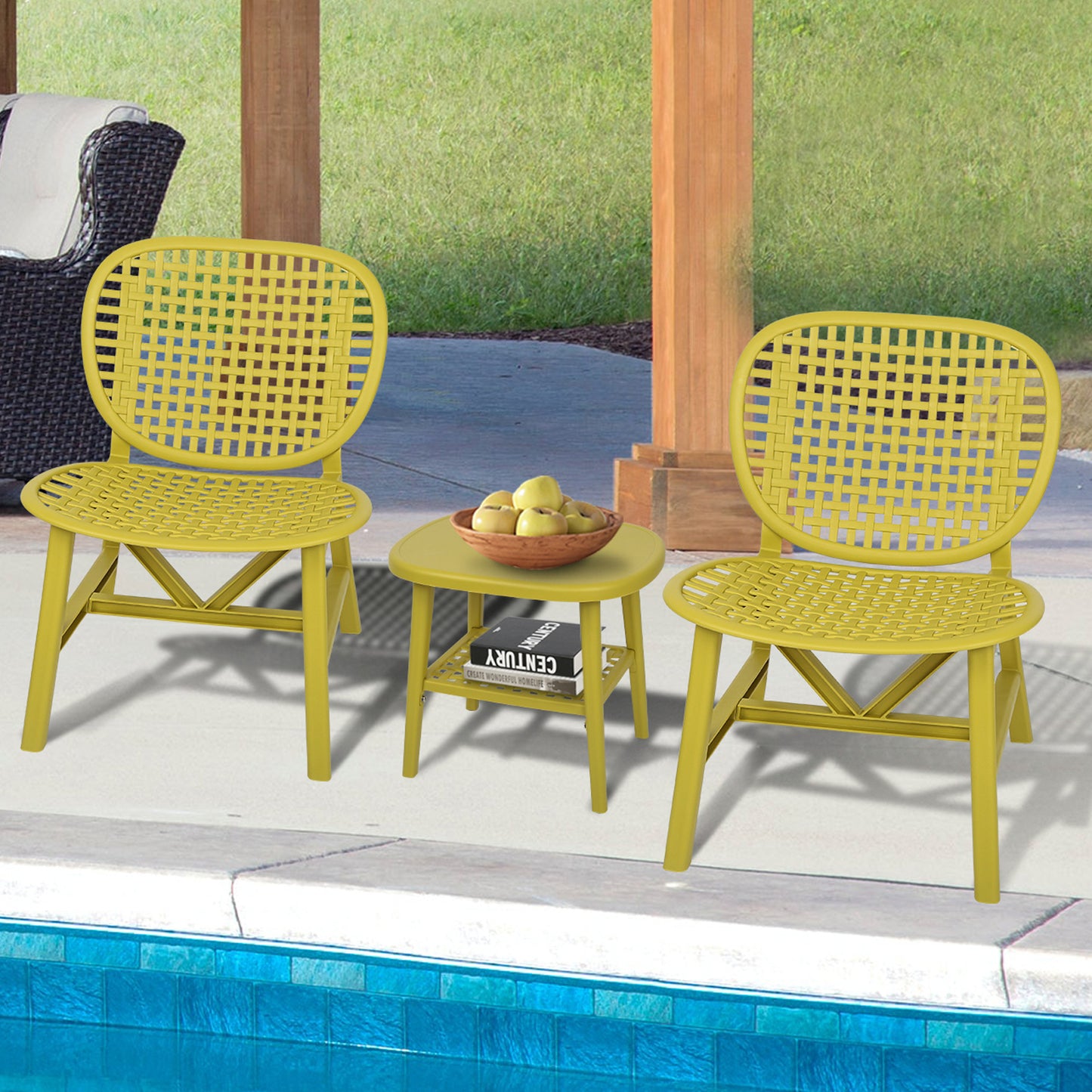 Toccara  3 Pc Retro Patio Table Chair Set - Yellow