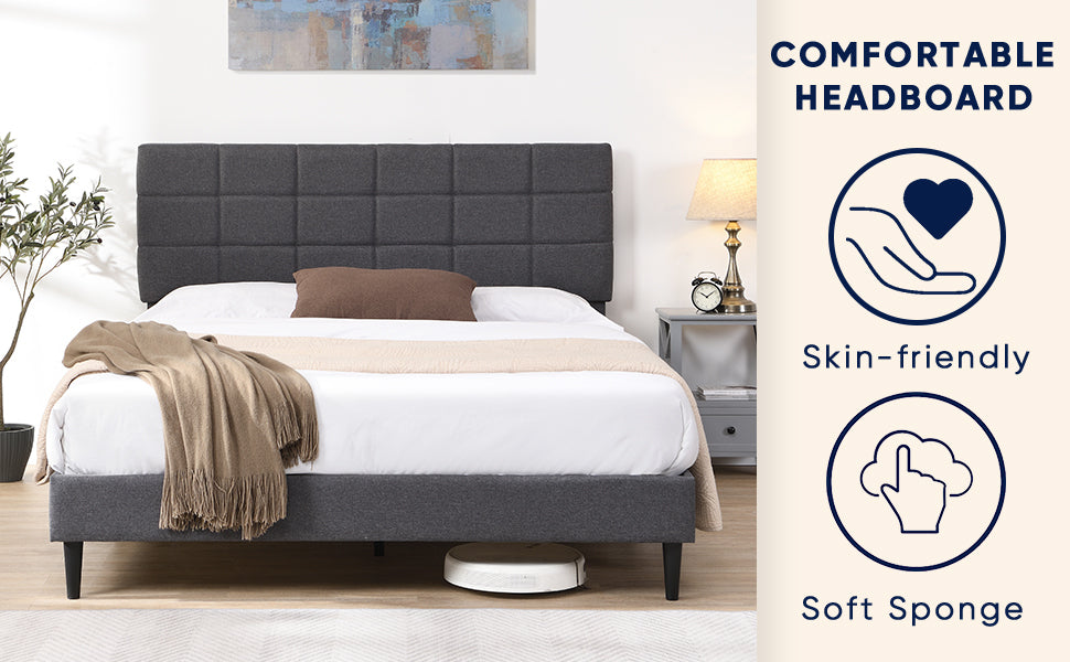 Elegant Queen Size Platform Bed Frame - Gray