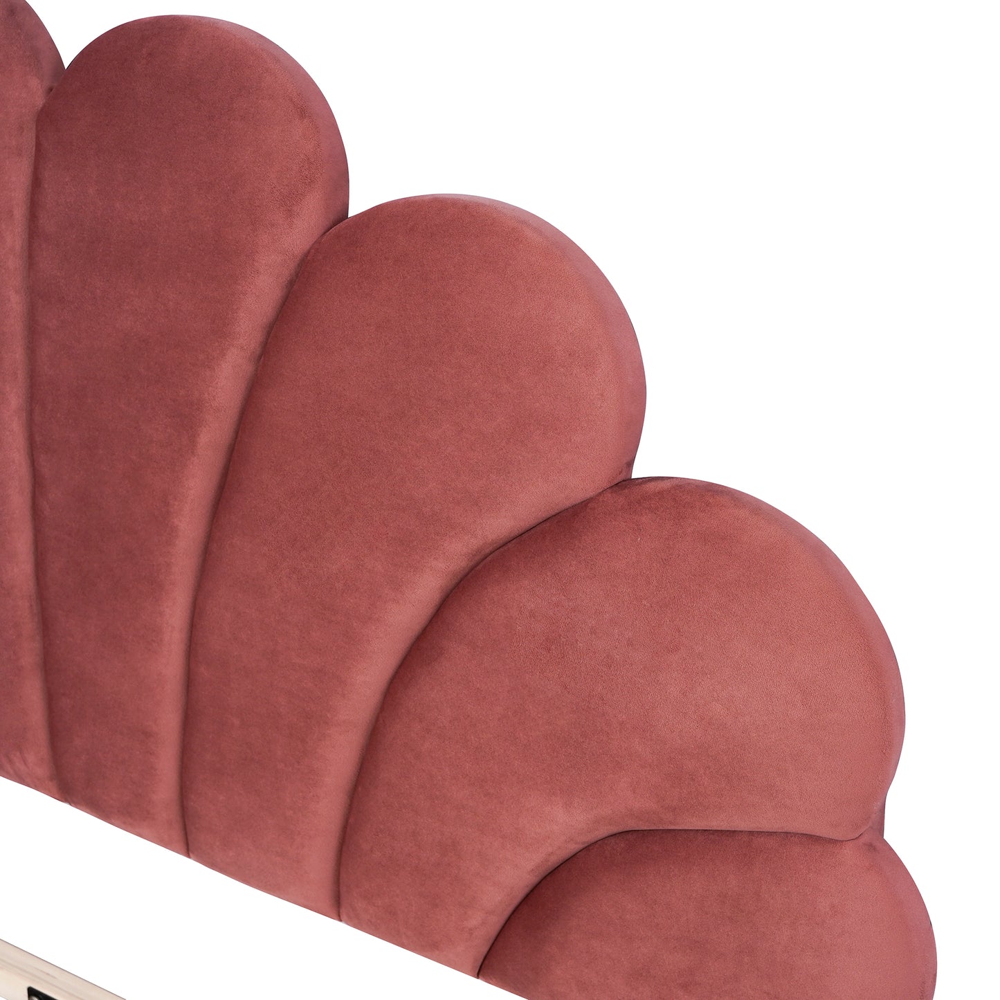 Floral Bliss Queen Size Velvet Platform Bed Frame - Red
