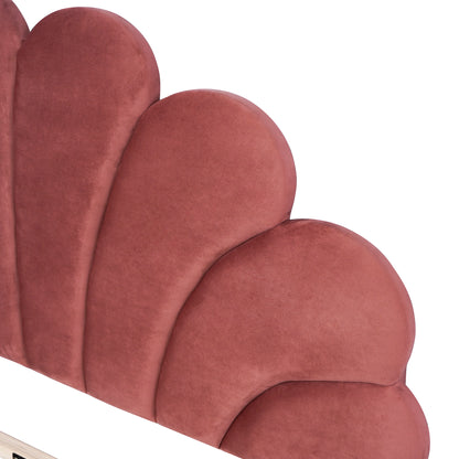 Floral Bliss Queen Size Velvet Platform Bed Frame - Red