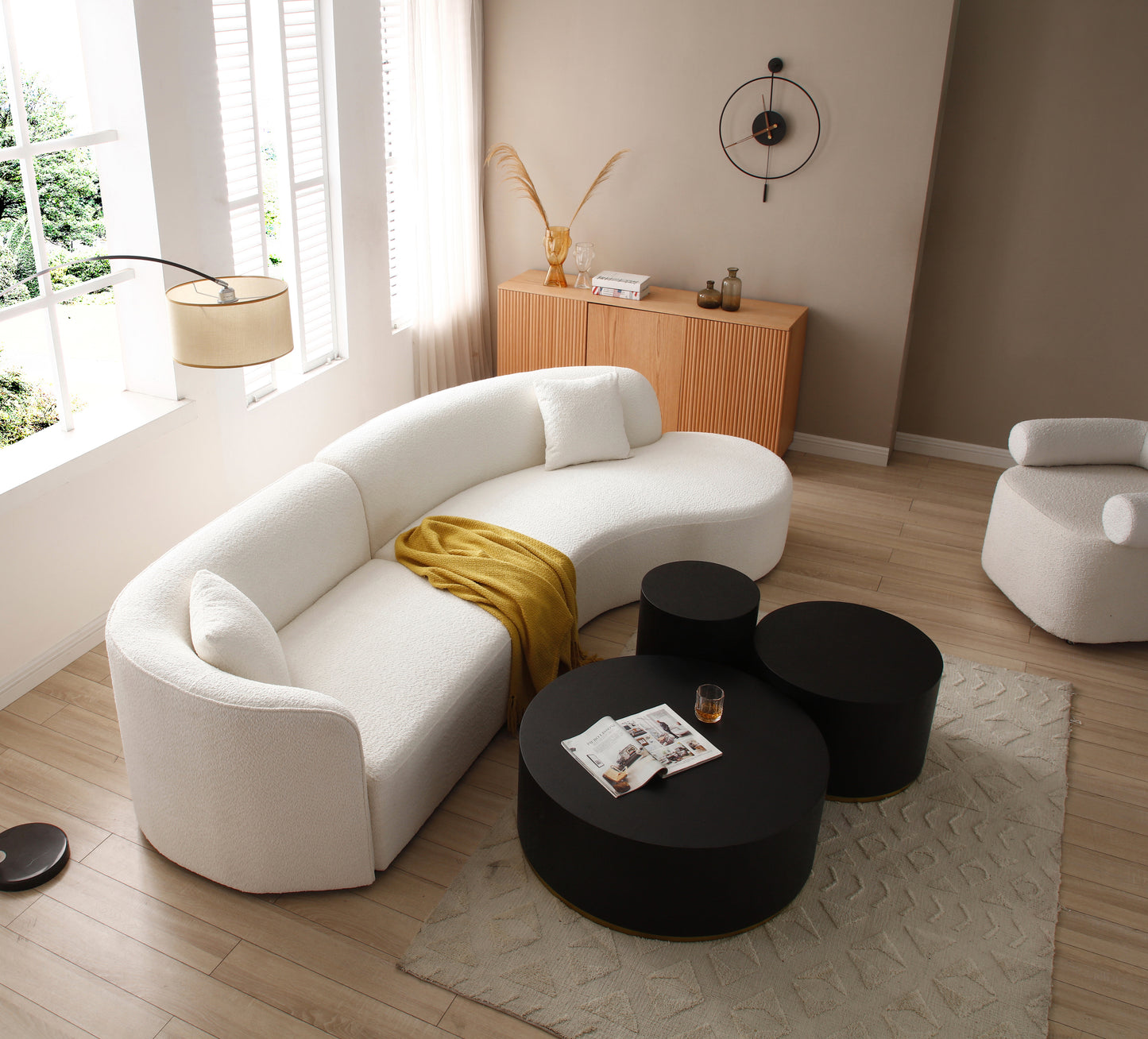 Elegance Curve Boucle Sectional Sofa - White