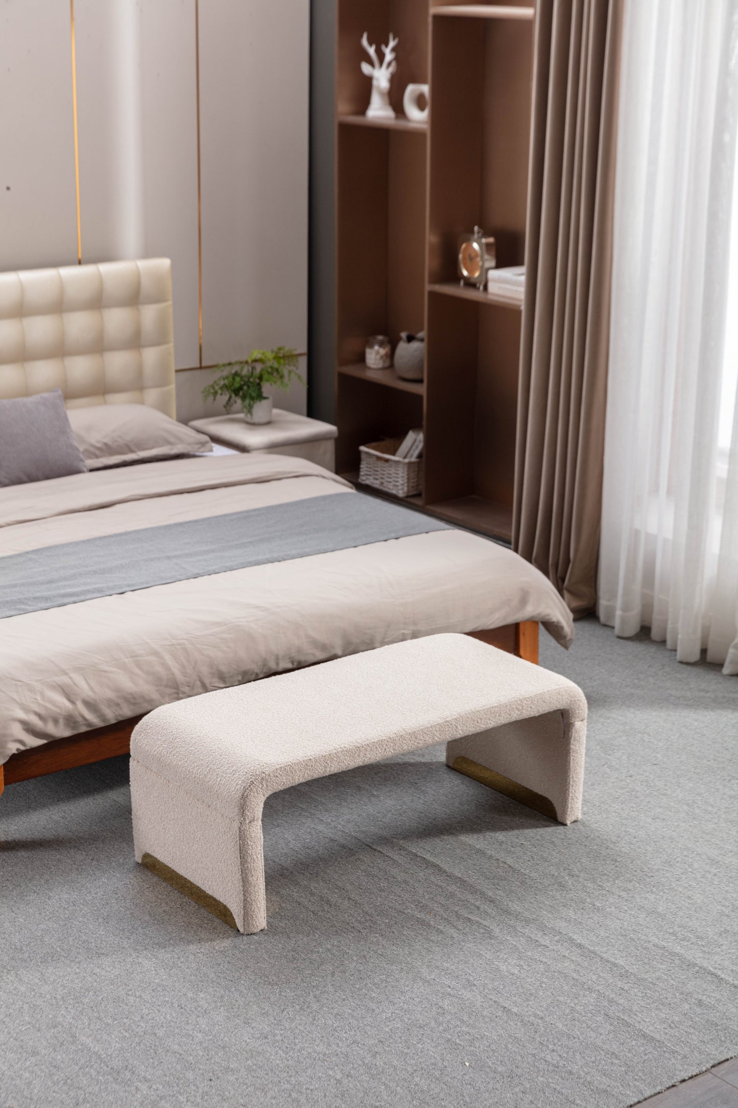 Boucle Fabric Ottoman - Beige
