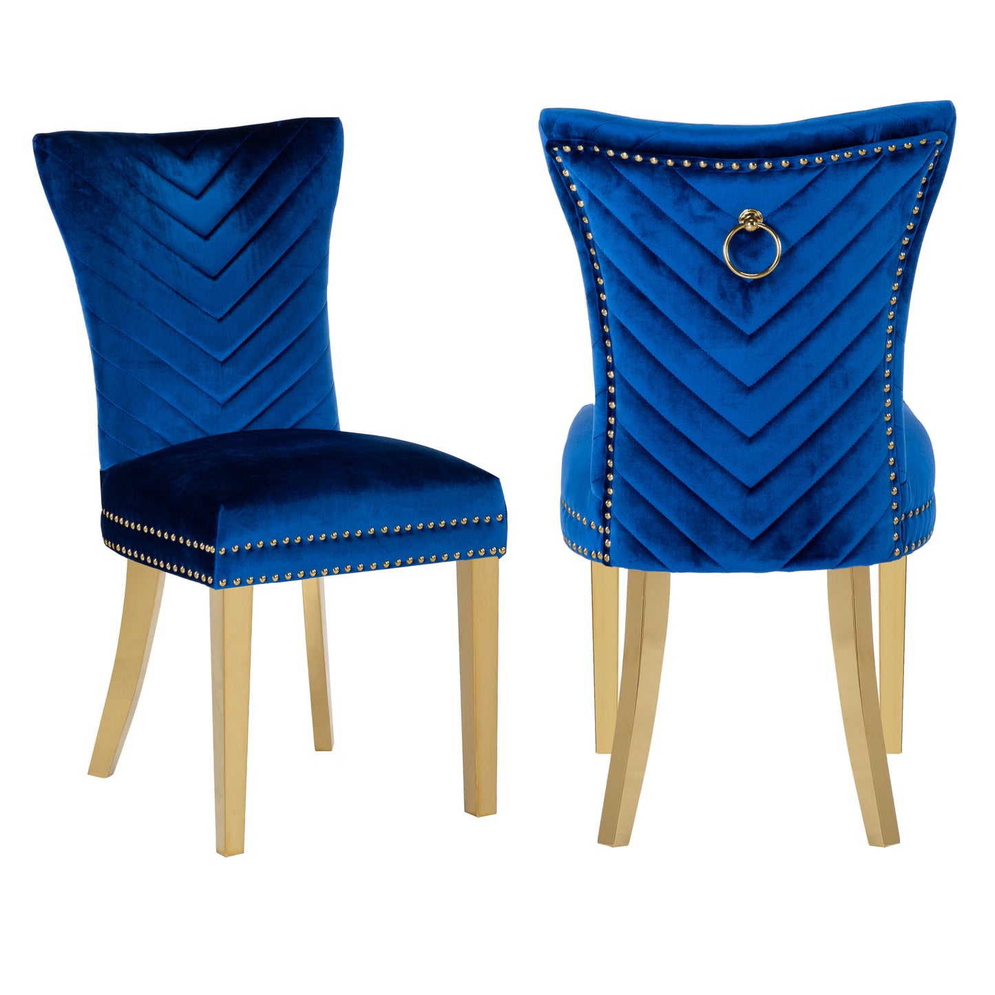 Estrada Dining Velvet Chair with Gold Leg (Set of 2) - Blue